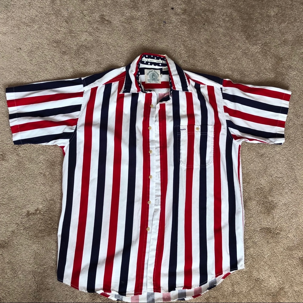 Vintage Red white and blue striped button up